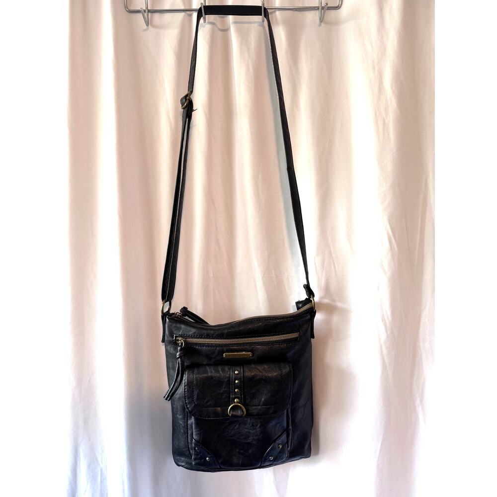 Stone & Co Black Faux Leather Crossbody Shoulder Bag